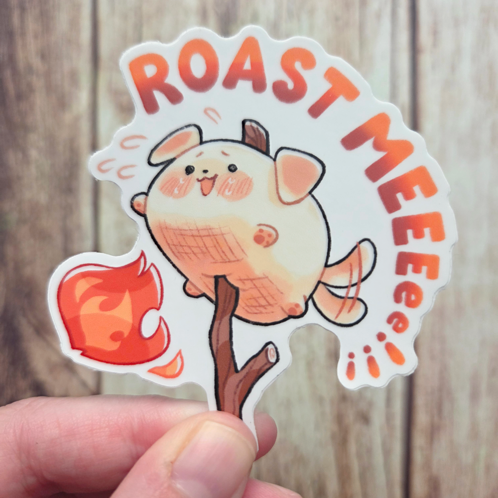 Marshmallow Dogs "ROAST ME!!!" 3" Vinyl Sticker