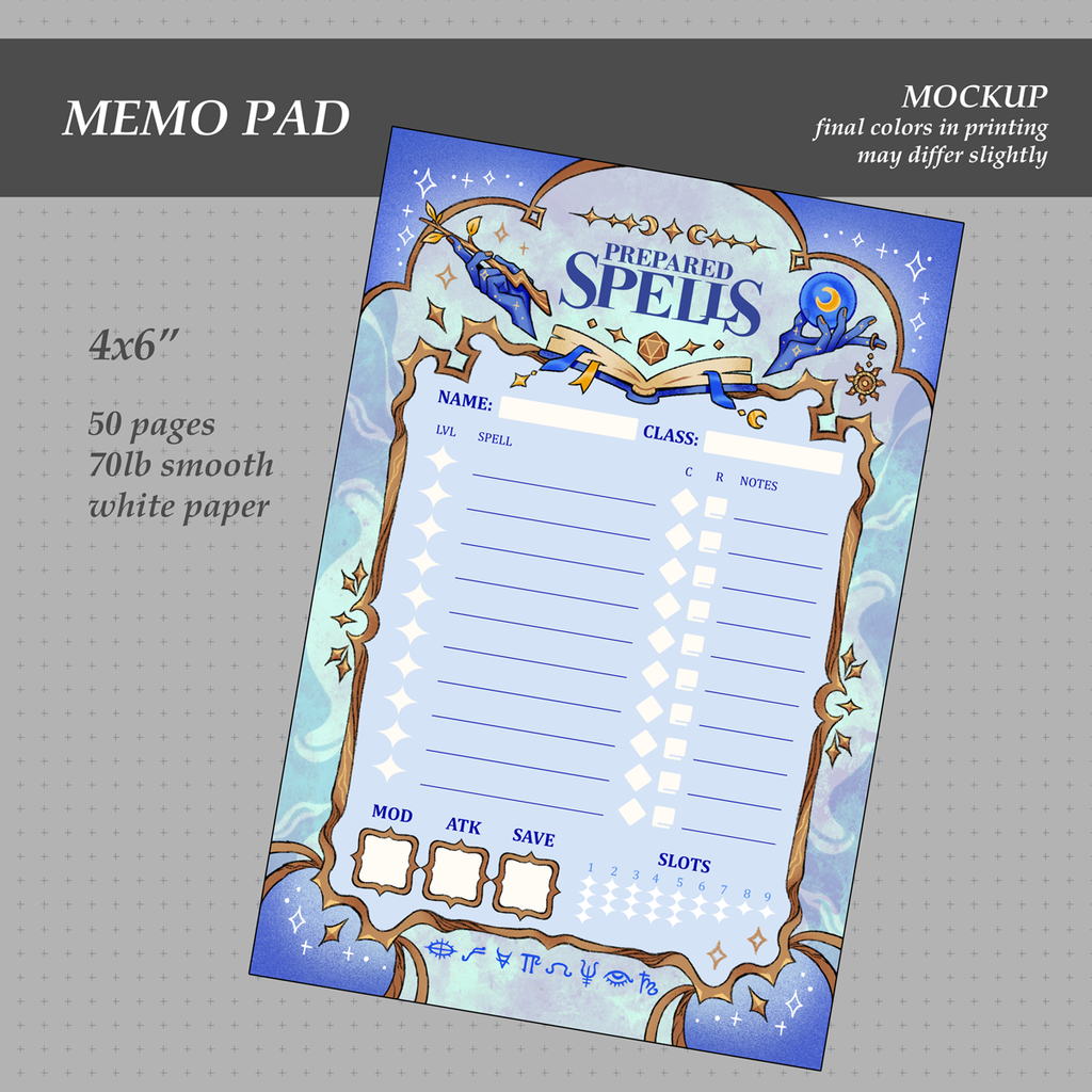 D&D Prepared Spells Memo Pad