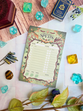 D&D Prepared Spells Memo Pad (Druid/Transmutation)