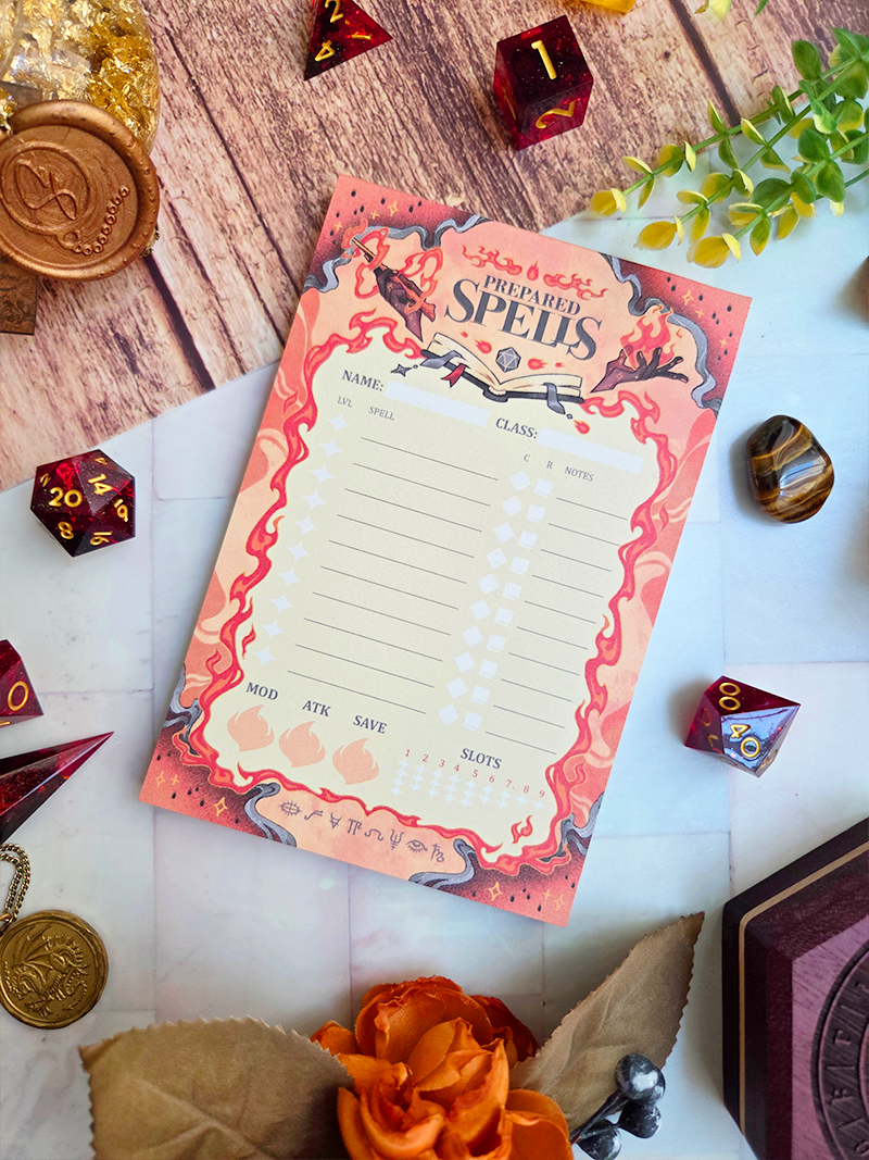 D&D Prepared Spells Memo Pad (Evocation)