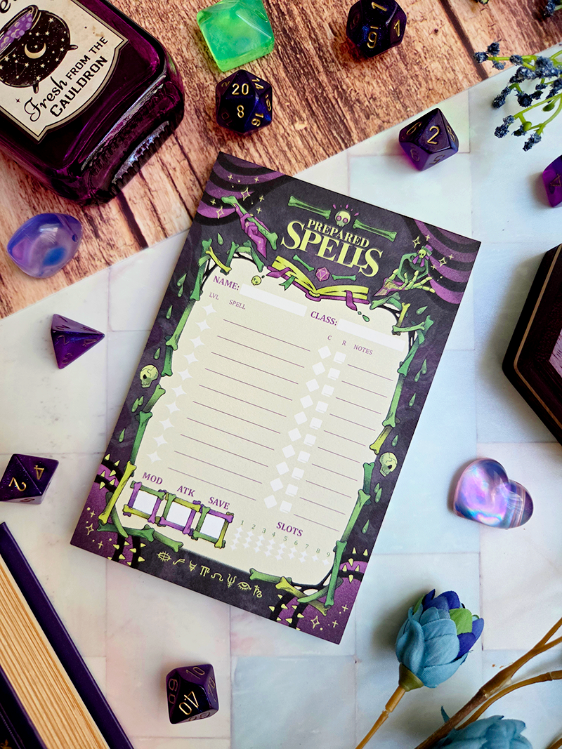 D&D Prepared Spells Memo Pad (Necromancy)