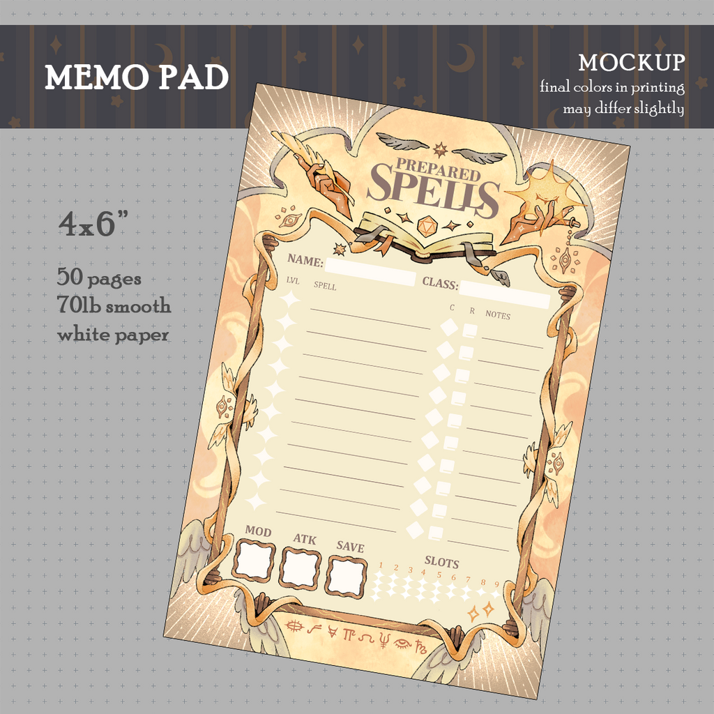 D&D Prepared Spells Memo Pad (Holy/Abjuration)