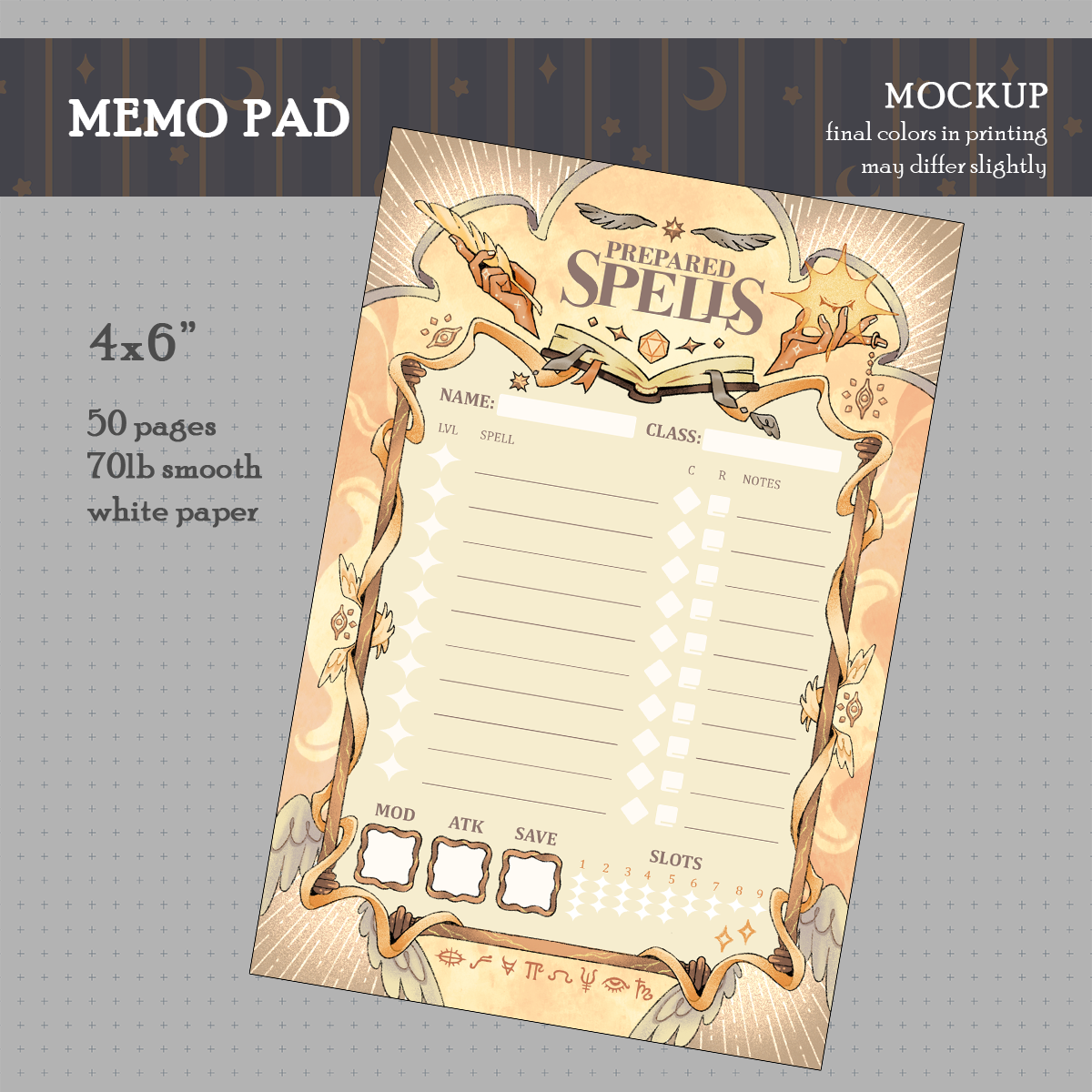 D&D Prepared Spells Memo Pad (Holy/Abjuration)
